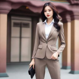 A sexy Chinese model wearing a dealer suit