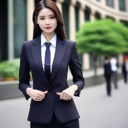 A sexy Chinese model wearing a dealer suit