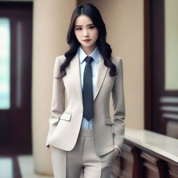 A sexy Chinese model wearing a dealer suit