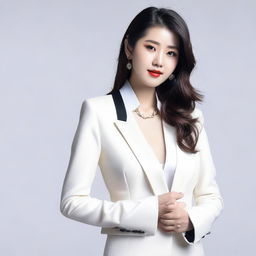 A cute 20-year-old Chinese model wearing a sexy white casino dealer outfit