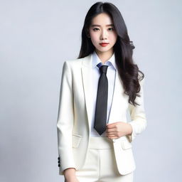 A cute 20-year-old Chinese model wearing a sexy white casino dealer outfit