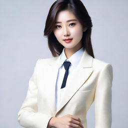 A cute 20-year-old Chinese model wearing a sexy white casino dealer outfit