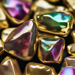 Orichalcum is an ore that boasts a radiant, golden color with subtle iridescent undertones, reflecting light in a dazzling array of hues