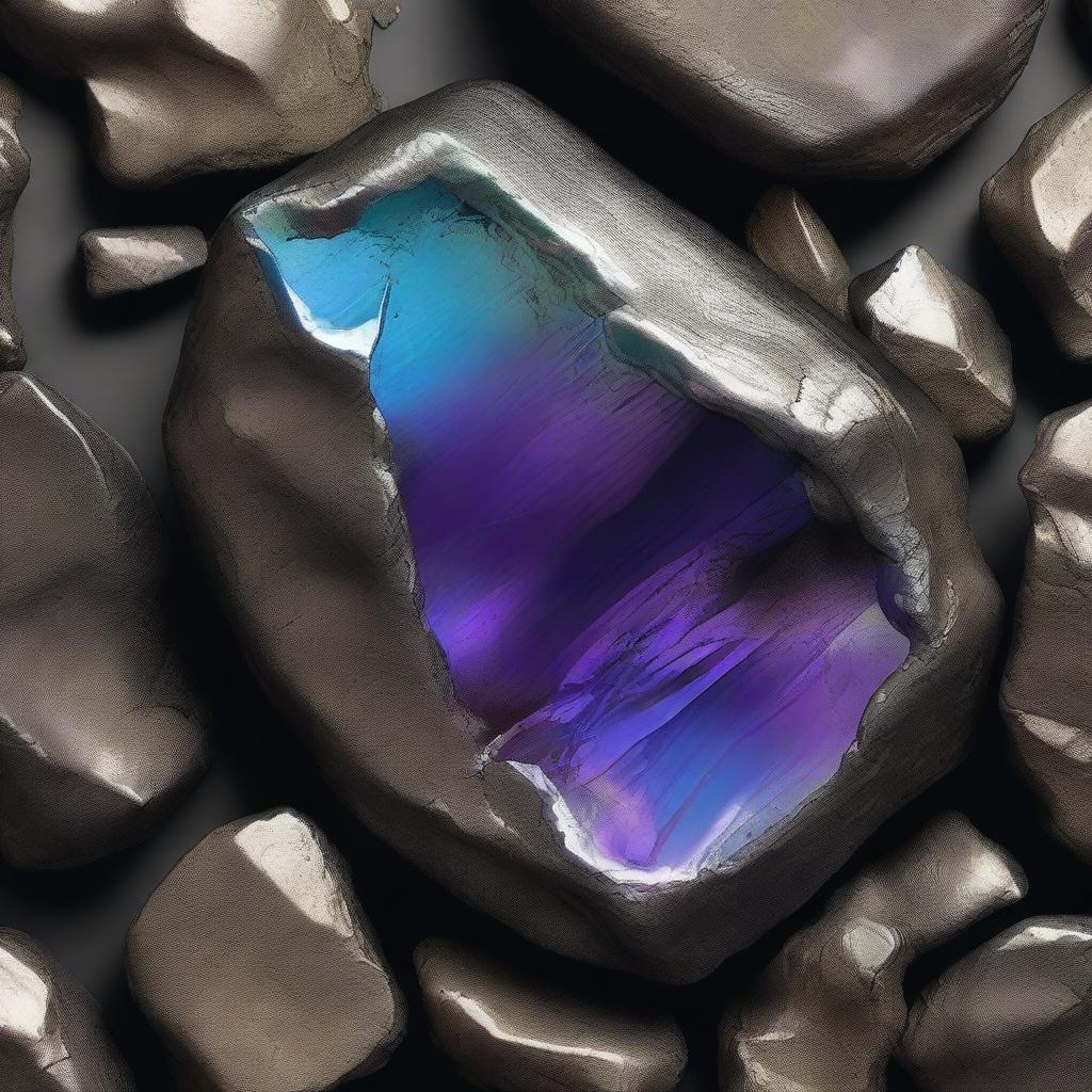 Create an image of Divinium, an ore with a lustrous platinum hue and a subtle, iridescent shimmer that reflects light in a mesmerizing array of colors