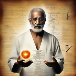 Create a powerful and inspiring image featuring a man who embodies the essence of science and divinity