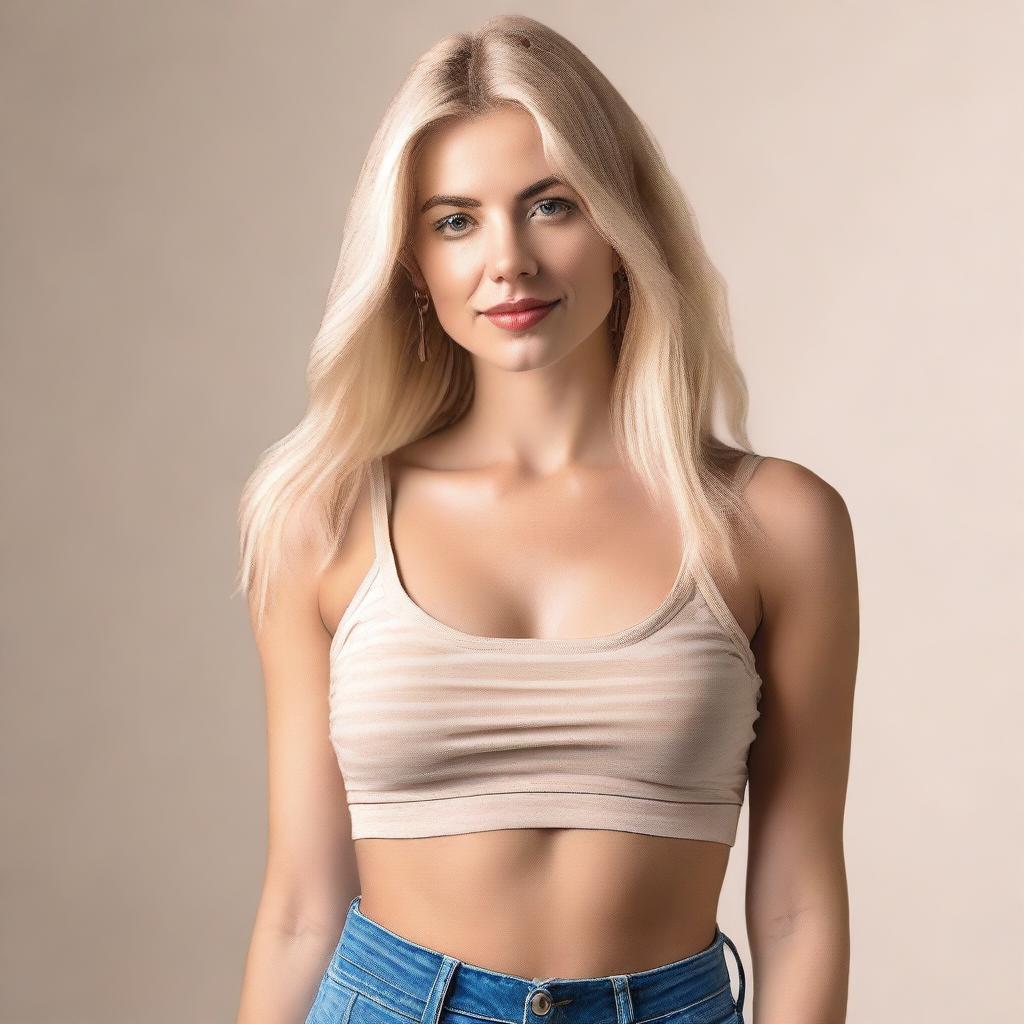 A blonde woman wearing a crop top, depicted in a tasteful and artistic manner