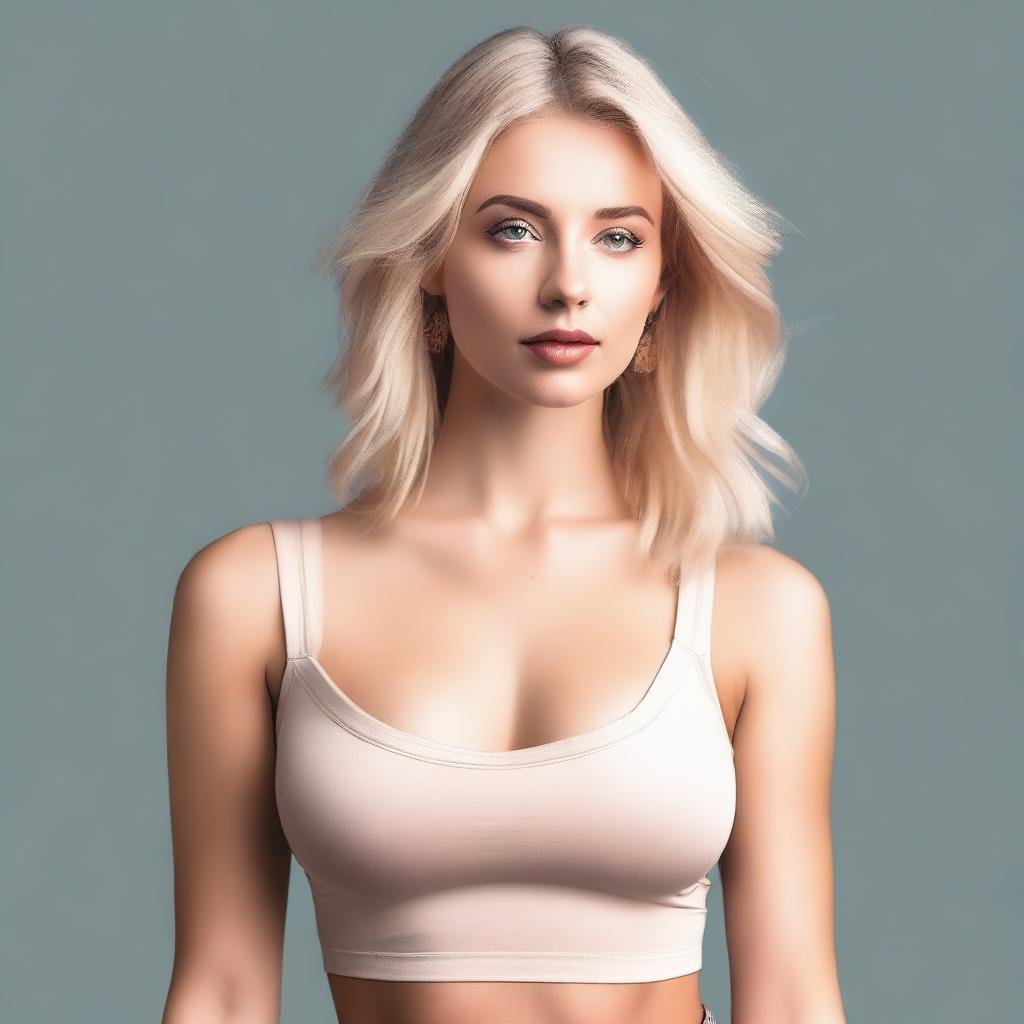 A blonde woman wearing a crop top, depicted in a tasteful and artistic manner