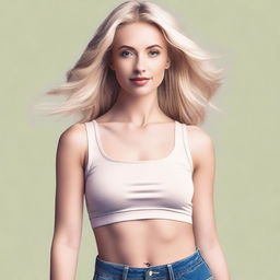 A blonde woman wearing a crop top, depicted in a tasteful and artistic manner