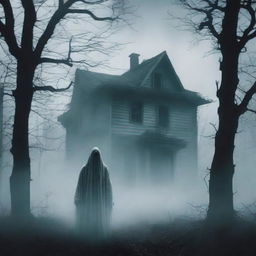 A chilling horror-themed book cover featuring a ghostly figure