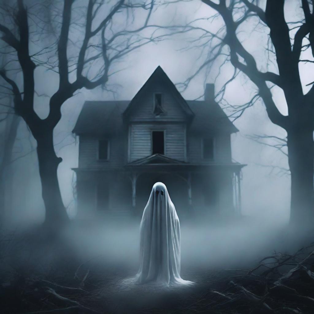 A chilling horror book cover featuring a ghost