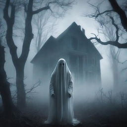 A chilling horror book cover featuring a ghost