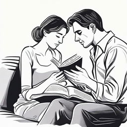 A touching illustration depicting a one-sided love story where a man with a camera is taking a photograph of a woman who is sitting and reading a book