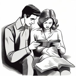 A touching illustration depicting a one-sided love story where a man with a camera is taking a photograph of a woman who is sitting and reading a book