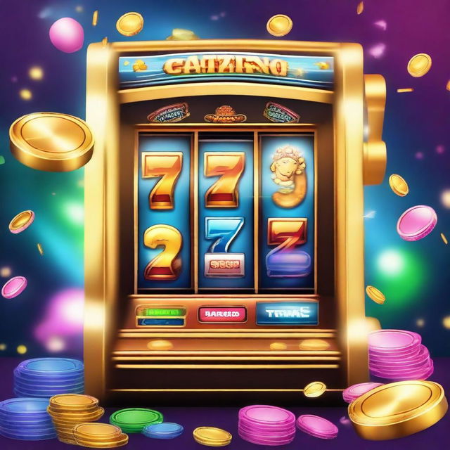 Create an image showcasing a vibrant and exciting slot machine demo in action