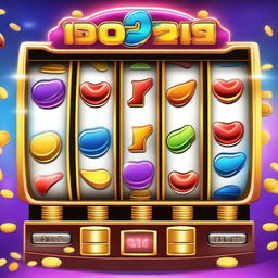 Create an image showcasing a vibrant and exciting slot machine demo in action