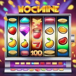 Create an image showcasing a vibrant and exciting slot machine demo in action