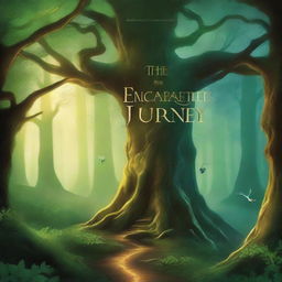 A captivating book cover featuring a mystical forest with towering ancient trees, a glowing path leading to a hidden castle in the distance, and a sense of magic and adventure