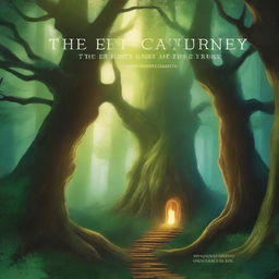 A captivating book cover featuring a mystical forest with towering ancient trees, a glowing path leading to a hidden castle in the distance, and a sense of magic and adventure