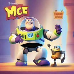 A Pixar movie poster titled 'Have A Nice Crossover' featuring Buzz Lightyear walking towards Wall-E, while Woody is punching Sully the monster