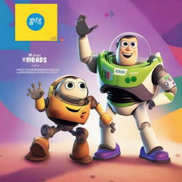 A Pixar movie poster titled 'Have A Nice Crossover' featuring Buzz Lightyear walking towards Wall-E, while Woody is punching Sully the monster