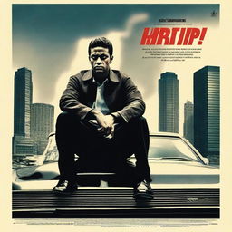 A realistic movie poster titled 'Harsh Up' featuring a man sitting on top of a car