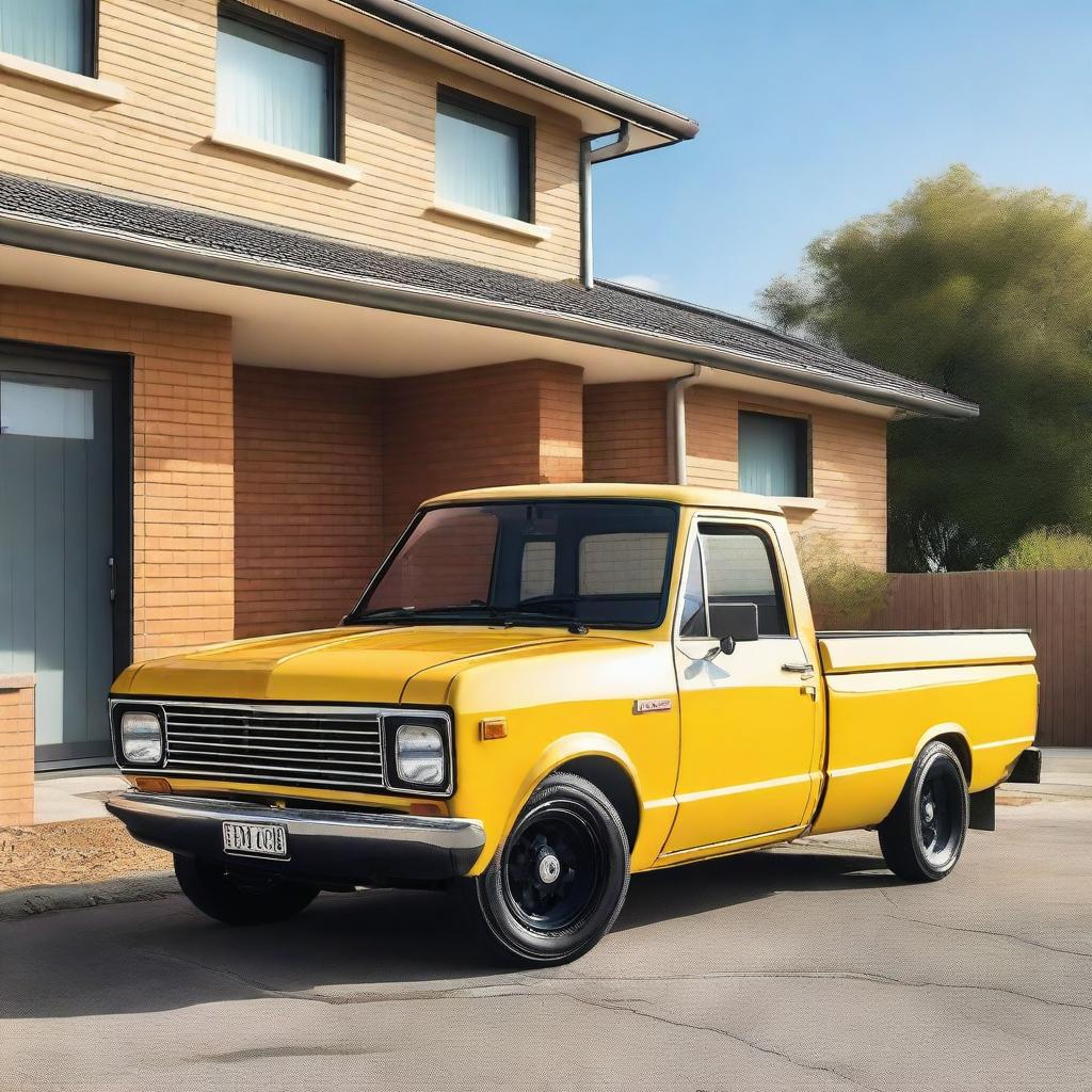 An image of a modified Toyota E100 Corolla with an old Hilux tub back, transformed into a ute