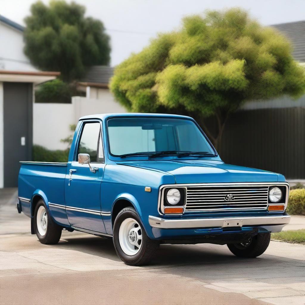 An image of a modified Toyota E100 Corolla with an old Hilux tub back, transformed into a ute