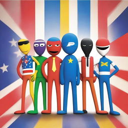 A Pixar movie poster titled 'Countryhumans' featuring a group of human-like characters with heads that are painted as different country flags