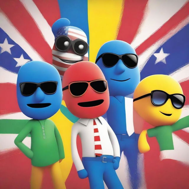 A Pixar movie poster titled 'Countryhumans' featuring a group of human-like characters with heads that are painted as different country flags