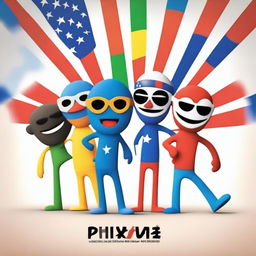 A Pixar movie poster titled 'Countryhumans' featuring a group of human-like characters with heads that are painted as different country flags