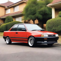 An image of a 1996 Toyota AE100 Corolla modified with the tub back of a 1998 Hilux