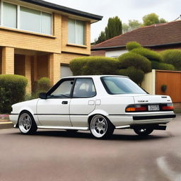 An image of a 1996 Toyota AE100 Corolla modified with the tub back of a 1998 Hilux