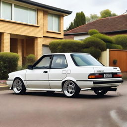 An image of a 1996 Toyota AE100 Corolla modified with the tub back of a 1998 Hilux