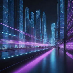 A futuristic tech landscape with sleek structures, glowing neon lights, and digital interfaces buzzing with data streams.