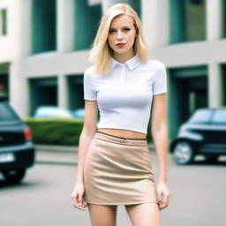 A blonde girl wearing a mini skirt, depicted in a tasteful and stylish manner