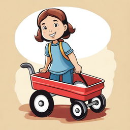 A vector illustration of a little girl pulling a wagon from the front