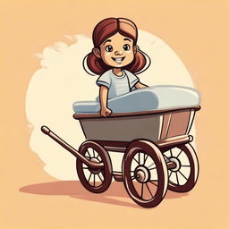 A vector illustration of a little girl pulling a wagon from the front