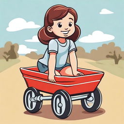 A vector illustration of a little girl pulling a wagon from the front