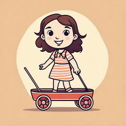 A vector illustration of a little girl pulling a wagon from the front