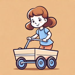 A vector illustration of a little girl pulling a wagon from the front