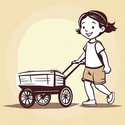 A vector illustration of a little girl pulling a wagon from the front