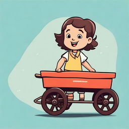 A vector illustration of a little girl pulling a wagon from the front