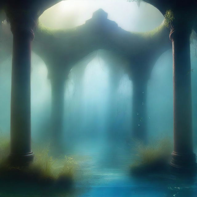 A misty, ethereal veil made of water droplets, partially obscuring a scene beneath