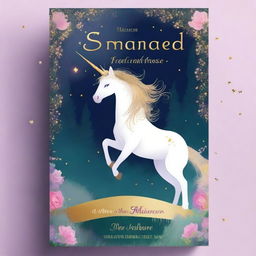 Create a book cover featuring a majestic unicorn in a magical forest