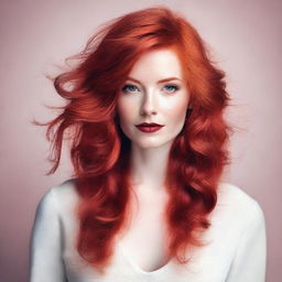 A portrait of a person with striking red hair, styled in a modern and fashionable way