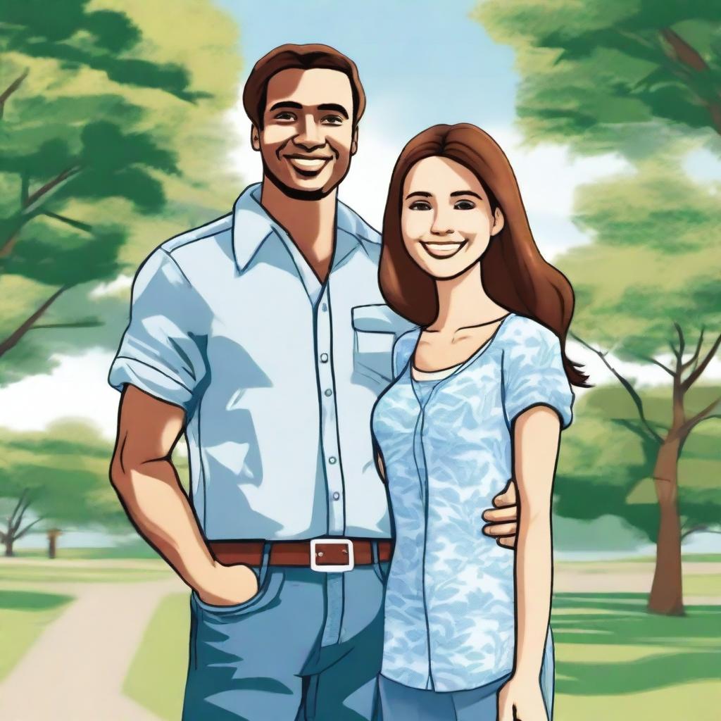 A detailed illustration of a man and a woman standing together