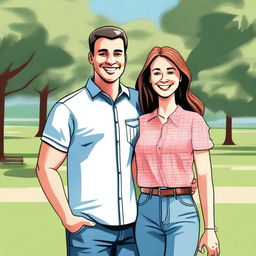 A detailed illustration of a man and a woman standing together