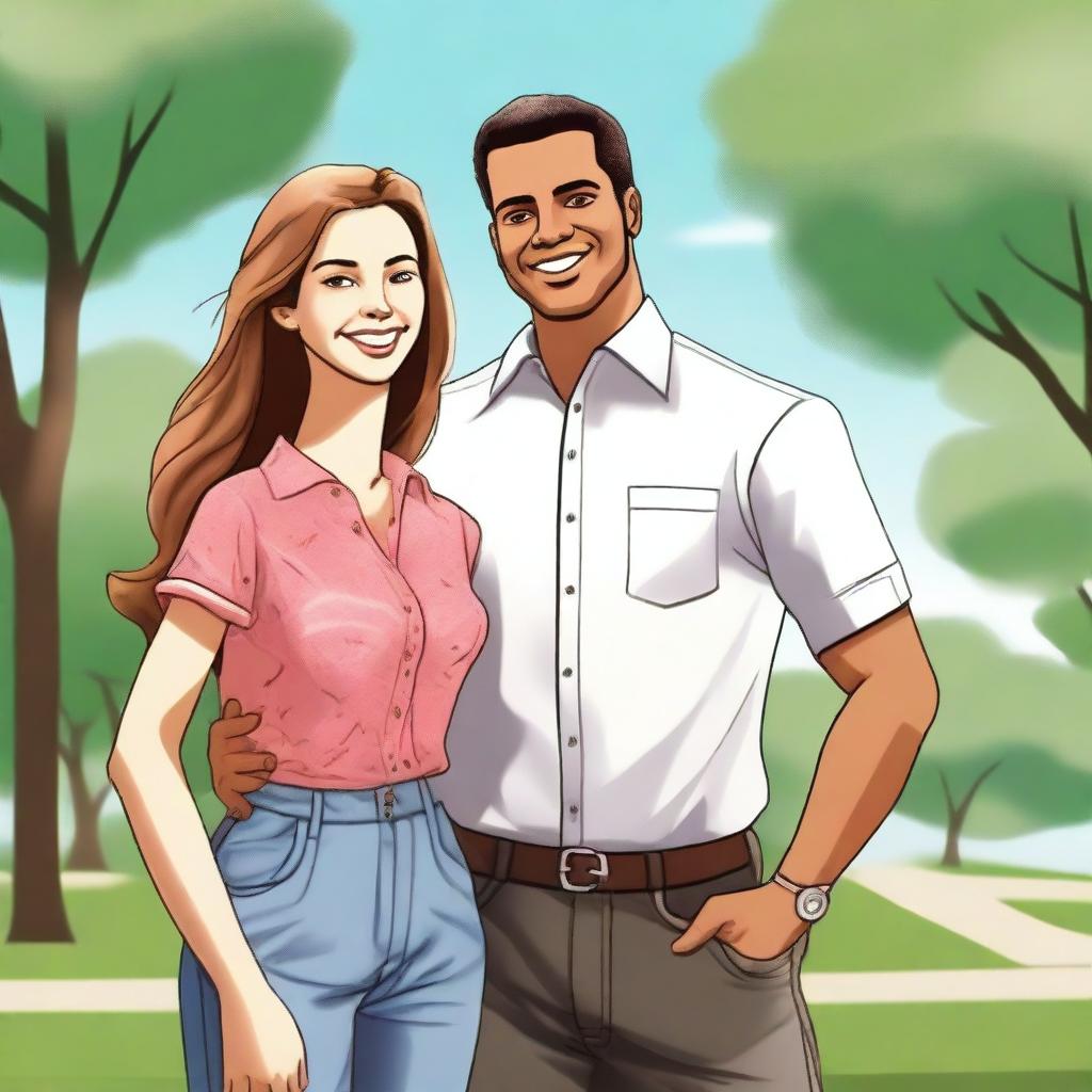 A detailed illustration of a man and a woman standing together