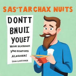 Create a book cover for the book titled 'Don't Scratch Your Nuts: Lessons to Overcome Procrastination' written by Sam Gardner