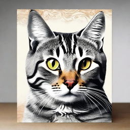 Create a book cover featuring a realistic cat with a beautiful and captivating background